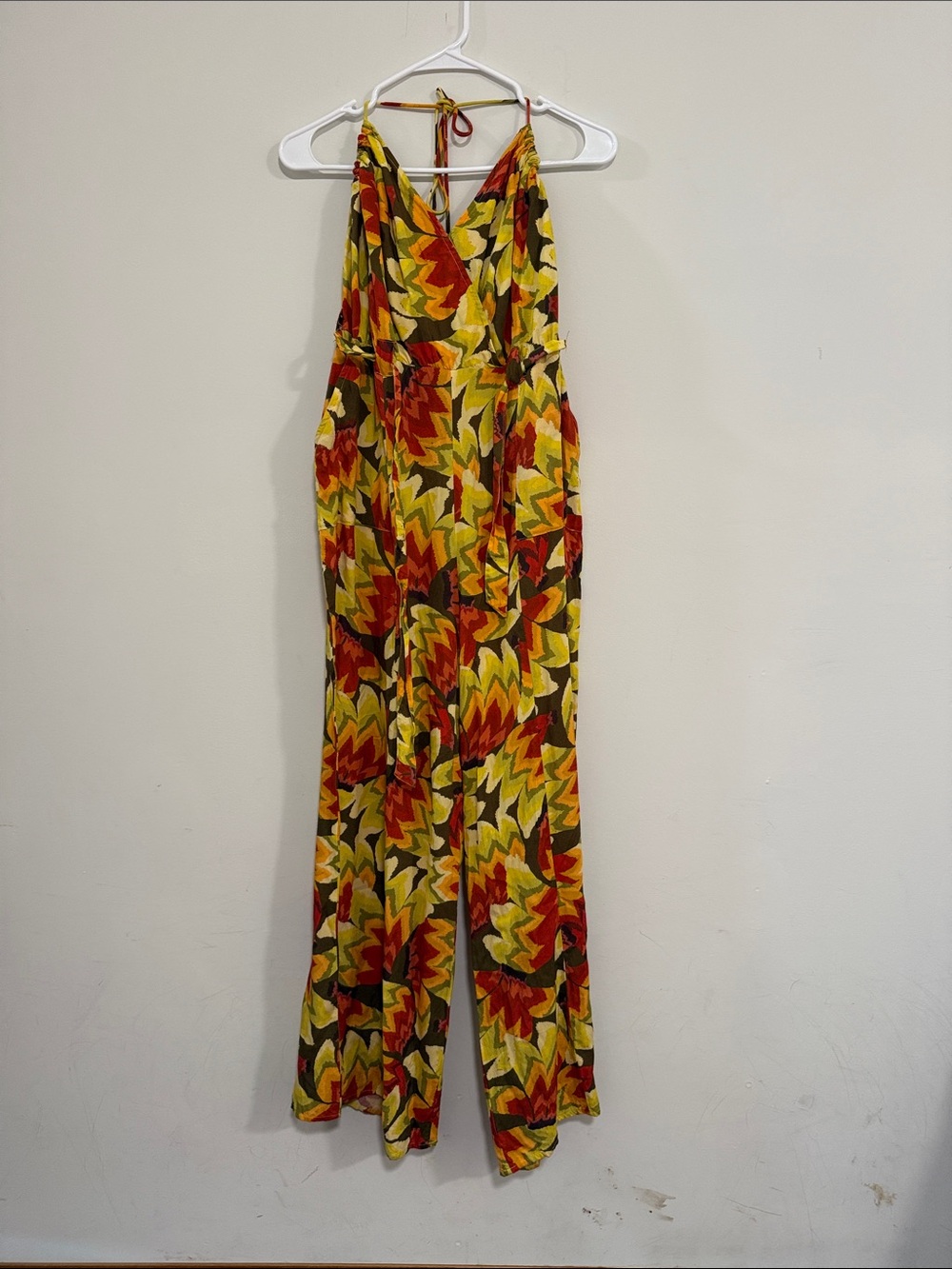 FARM Rio Yellow & Red Floral Halter Jumpsuit